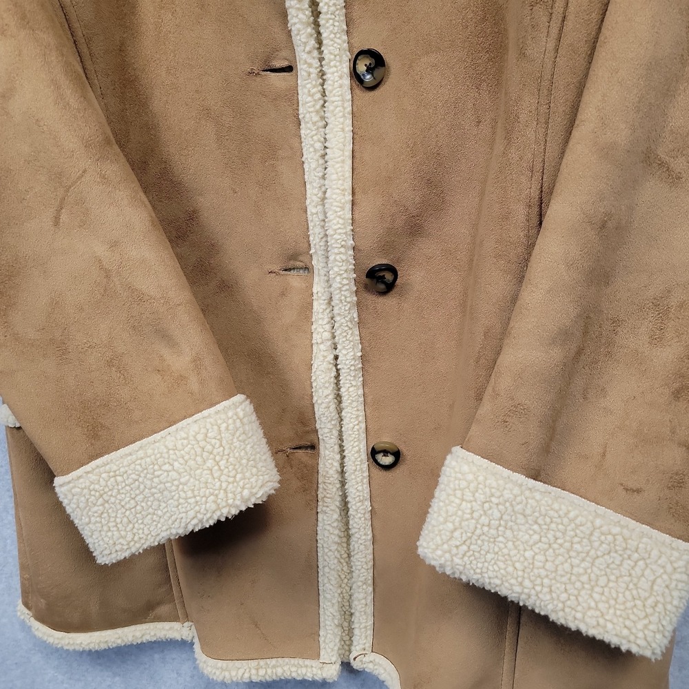 Vtg LL Bean Sherpa Lined Womens Faux Suede Shearling Jacket Coat Tan Brown Sz M - Picture 13 of 15